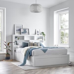 Ottoman Velvet Upholstered Winged Bed Gas Lift Storage