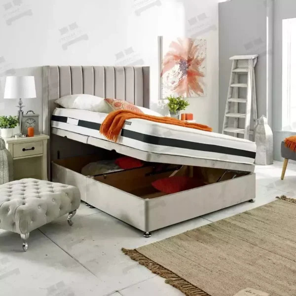 Velvet Ottoman Divan Bed with Lift-Up Storage - Image 2
