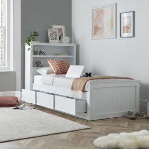Enzo White Wooden 3 Drawer Bookcase Storage Bed Frame - 3ft Single