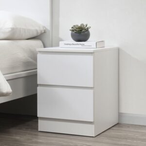 Best Oslo White Wooden 2 Drawer Bedside Table