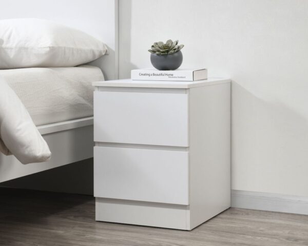 Best Oslo White Wooden 2 Drawer Bedside Table
